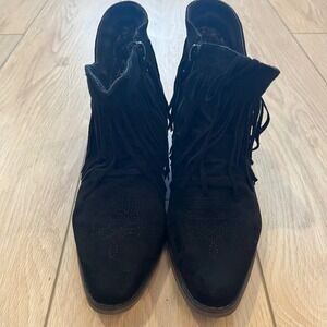 Roper Womens Black Faux Suede Fringe Western Ankle Boots Concho Studded 6.5